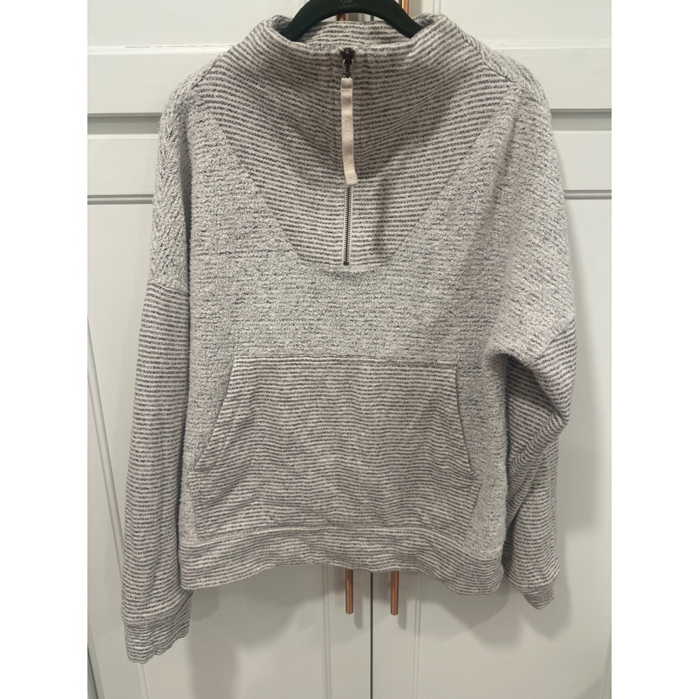 REI Cooperative Women's Small cream Stripe organic cotton quarter Zip  Sweater